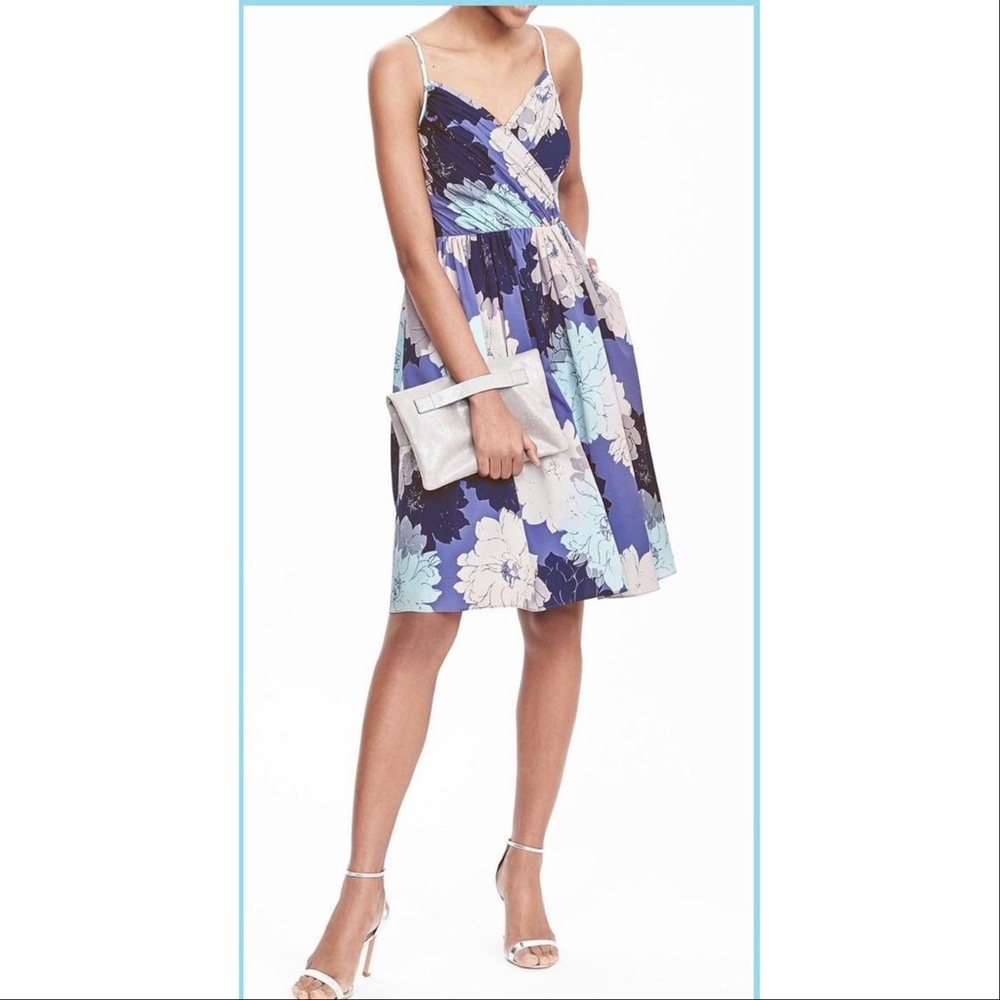 Banana Republic Blue Floral Pleated Dress